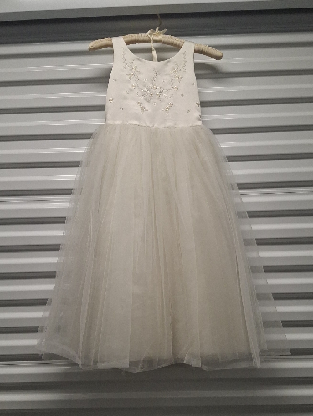 Ivory Tulle Flower Girl Dress with Embroidered Bodice